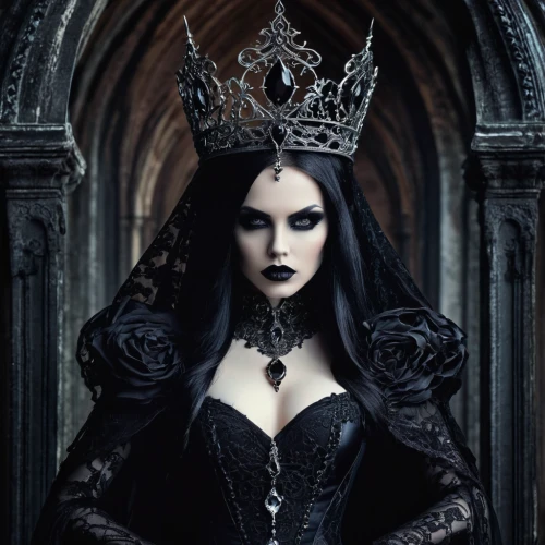 gothic woman,gothic fashion,gothic portrait,gothic style,dark gothic mood,gothic,crow queen,queen of the night,gothic dress,gothic architecture,goth woman,seven sorrows,imperial crown,celtic queen,the enchantress,priestess,queen crown,crowned,crowning,dark art,Illustration,Realistic Fantasy,Realistic Fantasy 46