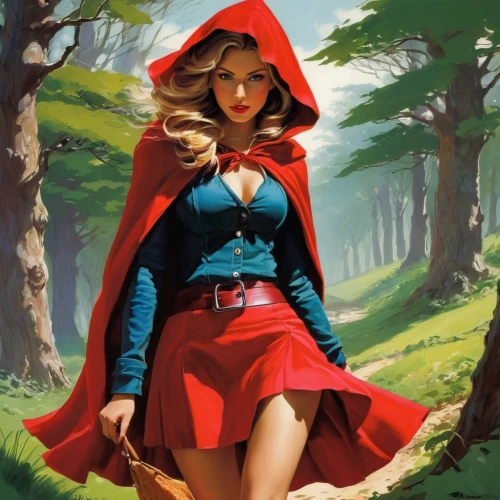 red riding hood,little red riding hood,red coat,red cape,scarlet witch,red tunic,man in red dress,red skirt,lady in red,fantasy woman,red tablecloth,caped,red super hero,red,red gown,girl in red dress,red shoes,red magnolia,red hat,retro woman,Conceptual Art,Fantasy,Fantasy 04