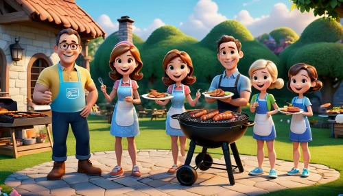 barbeque,ratatouille,barbeque grill,barbecue,summer bbq,food and cooking,bbq,cooks,cooking show,southern cooking,new england clam bake,parsley family,outdoor cooking,star kitchen,caper family,animated cartoon,chefs,barbecue grill,cute cartoon image,meatballs,Unique,3D,3D Character
