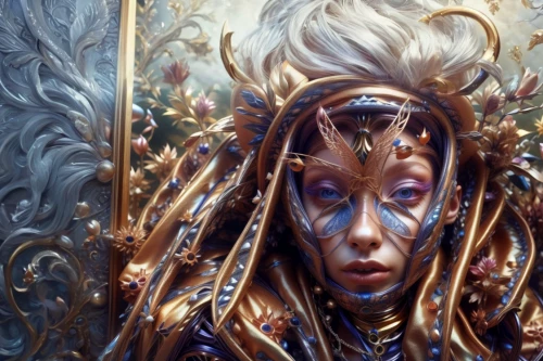 dryad,medusa,fantasy portrait,the enchantress,fantasy art,elven,medusa gorgon,detail shot,golden wreath,queen cage,blue enchantress,priestess,violet head elf,zodiac sign libra,faery,sorceress,shamanic,faerie,golden crown,wood elf