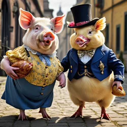 pig's trotters,anthropomorphized animals,fairytale characters,pigs,husband and wife,animals play dress-up,wedding couple,couple goal,mr and mrs,cotswold double gloucester,suckling pig,beautiful couple,whimsical animals,man and wife,happy couple,pigs in blankets,mainzelmännchen,as a couple,lucky pig,piggybank,Photography,General,Realistic