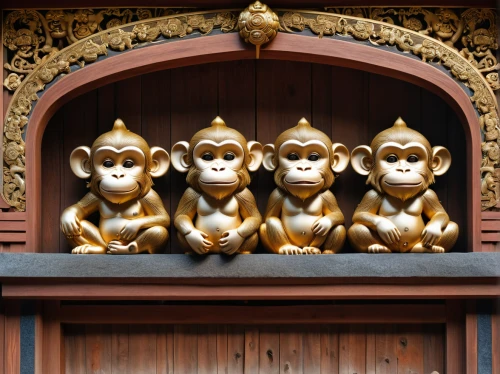 three wise monkeys,three monkeys,monkey family,monkeys band,chiang mai,primates,monkeys,hear no evil,buddhists monks,monkey gang,orang utan,thai temple,carvings,hall of supreme harmony,chinese icons,wooden figures,thai massage,buddhists,barbary monkey,barbary macaques,Photography,General,Realistic