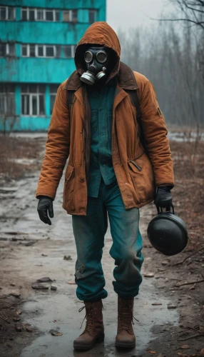 chernobyl,pollution mask,pripyat,blue-collar worker,gas welder,post apocalyptic,pubg mascot,welder,steelworker,coveralls,blue-collar,gas mask,ironworker,worker,hazmat suit,janitor,construction worker,protective clothing,respirator,parka,Photography,General,Cinematic