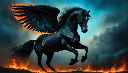 pegasus,fire horse,black horse,black angel,pegaso iberia,dark angel,alpha horse,horseman,daemon,firebird,angelology,equine,angel of death,weehl horse,lucifer,fire angel,the archangel,unicorn background,griffon bruxellois,the conflagration,Photography,General,Fantasy