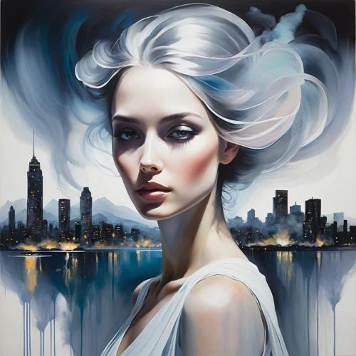 mystical portrait of a girl,the snow queen,white rose snow queen,silvery blue,white lady,fantasy portrait,world digital painting,oil painting on canvas,fantasy art,art painting,ice queen,blue enchantress,city ​​portrait,white swan,blue painting,romantic portrait,blue moon rose,meticulous painting,white bird,oil painting,Art,Artistic Painting,Artistic Painting 24