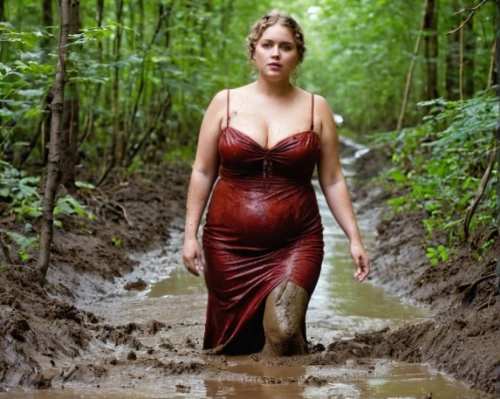 the blonde in the river,pregnant woman,jennifer lawrence - female,plus-size model,girl on the river,farmer in the woods,girl in a long dress,pregnant girl,in the forest,pregnant women,maternity,flooded pathway,mud,mother nature,plus-size,crocodile woman,water nymph,floods,wading,flooded
