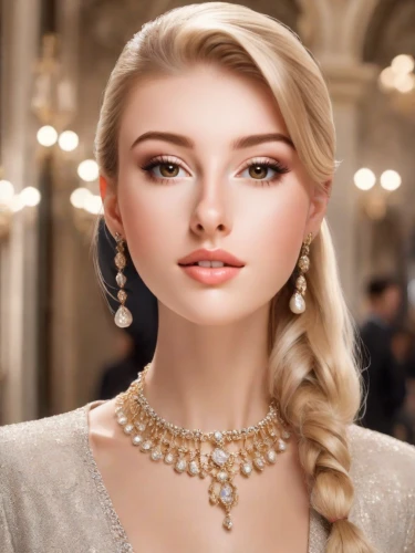 bridal jewelry,bridal accessory,realdoll,gold jewelry,jewelry,pearl necklace,romantic look,pearl necklaces,princess' earring,elegant,jeweled,elsa,jewellery,christmas jewelry,beautiful model,vintage makeup,earrings,necklace,diadem,model beauty