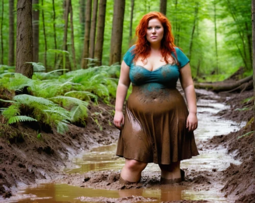 plus-size model,the blonde in the river,farmer in the woods,wading,woman at the well,girl on the river,digital compositing,crocodile woman,mother nature,rubber boots,mother earth,photoshop manipulation,pregnant woman,tributary,plus-size,photo manipulation,neolithic,female model,cave girl,conceptual photography