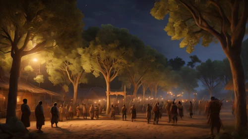 night scene,rome 2,the pied piper of hamelin,the night of kupala,ancient parade,genesis land in jerusalem,rome night,caravanserai,olive grove,druid grove,ancient olympia,village scene,caravansary,pilgrims,ancient city,evening atmosphere,game illustration,ancient rome,medieval market,concept art,Photography,General,Natural