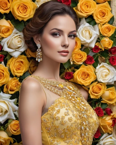 yellow rose background,gold yellow rose,yellow roses,yellow rose,golden flowers,yellow orange rose,with roses,bridal jewelry,flower gold,orange roses,beautiful girl with flowers,golden weddings,gold jewelry,jasmin,social,gold flower,miss vietnam,noble roses,roses,garland chrysanthemum,Photography,General,Realistic