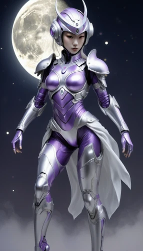 the purple-and-white,malva,lunar,white purple,purple-white,white with purple,huntress,la violetta,nova,female warrior,alien warrior,purple moon,nebula guardian,moonstuck,veil purple,silver,deadly nightshade,spacesuit,goddess of justice,sigma,Conceptual Art,Fantasy,Fantasy 01