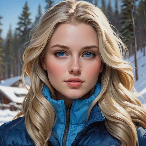 elsa,winterblueher,skier,suit of the snow maiden,winter background,nordic,world digital painting,blonde woman,blond girl,portrait background,girl portrait,fantasy portrait,eurasian,bluebird,ski,digital painting,snowboarder,blonde girl with christmas gift,blonde girl,romantic portrait,Conceptual Art,Daily,Daily 01