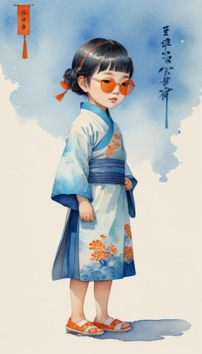 hanbok,mid-autumn festival,little girl in wind,oriental girl,geisha girl,oriental painting,rice paper,watercolor blue,chinese art,spring festival,watercolor tea,korean culture,sake,yunnan,oriental princess,mukimono,congee,motsunabe,geisha,jeongol,Illustration,Japanese style,Japanese Style 10