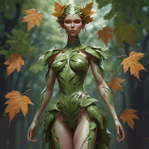 dryad,poison ivy,faerie,wood elf,druid,faun,flora,elven flower,forest dragon,leaf background,the leaves of chestnut,oak leaves,faery,fae,leafed through,natura,forest clover,the enchantress,mother nature,marie leaf,Conceptual Art,Fantasy,Fantasy 01