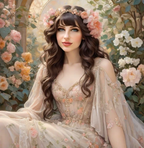 fantasy portrait,fairy queen,romantic portrait,girl in flowers,girl in a wreath,beautiful girl with flowers,hydrangea,jasmine blossom,mystical portrait of a girl,flower fairy,fantasy art,flower girl,wreath of flowers,hydrangeas,bridal,floral wreath,fantasy woman,fantasy picture,rosa 'the fairy,scent of roses