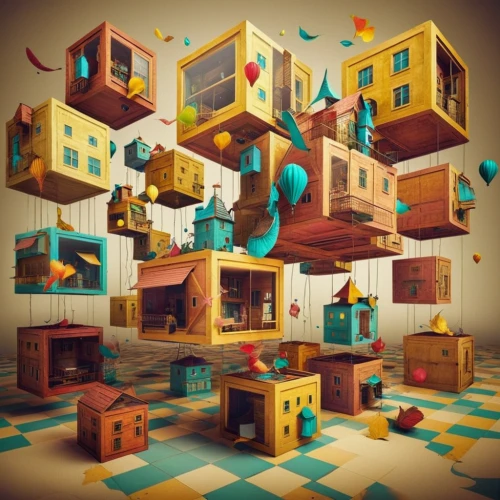 isometric,wooden cubes,hanging houses,cube house,3d fantasy,cubic,cubic house,an apartment,fractal environment,cubes,sky apartment,treehouse,boxes,cube stilt houses,dolls houses,apartment house,escher village,wooden blocks,houses clipart,apartments,Photography,Artistic Photography,Artistic Photography 05