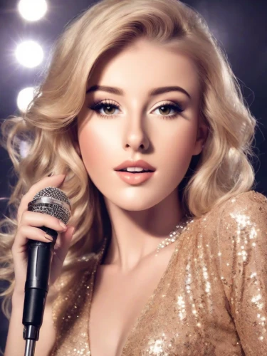 realdoll,singer,blonde woman,golden haired,singing,doll's facial features,blonde girl,edit icon,cool blonde,mic,blond girl,lycia,portrait background,the blonde in the river,beautiful woman,jazz singer,mary-gold,barbie doll,music artist,beautiful young woman