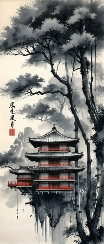 chinese art,cool woodblock images,japanese art,oriental painting,chinese architecture,asian architecture,the japanese tree,japanese architecture,suzhou,hanging temple,chinese clouds,yi sun sin,silk tree,woodblock prints,japan landscape,luo han guo,xing yi quan,tsukemono,tong sui,forbidden palace,Illustration,Paper based,Paper Based 30