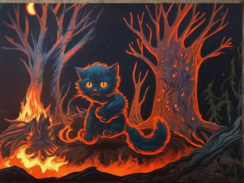 halloween cat,oak kitten,cat on a blue background,lava,glass painting,fire background,catastrophe,halloween black cat,black paper,saganaki,chalkboard background,fire artist,goji,chalk drawing,molten,katz,fire screen,cat vector,cartoon cat,inferno,Illustration,Realistic Fantasy,Realistic Fantasy 47