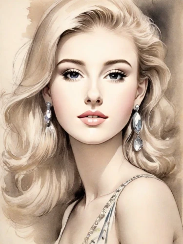 fashion illustration,watercolor pin up,blonde woman,fashion vector,blond girl,vintage woman,photo painting,marylin monroe,blonde girl,vintage girl,young woman,white lady,marylyn monroe - female,young lady,portrait background,vintage female portrait,retro 1950's clip art,vintage makeup,girl portrait,romantic portrait