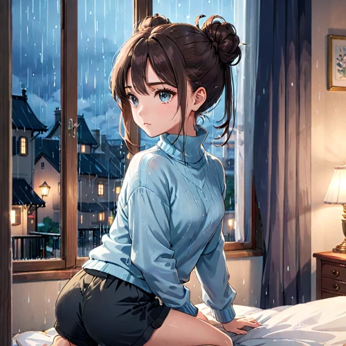 honmei choco,pajamas,miku maekawa,koto,mikuru asahina,umbrella,rainy,winter background,cocoa,pjs,unknown,rainy day,hong,rain pants,erika,in the rain,window sill,winter clothing,mocha,winter clothes,Anime,Anime,Traditional