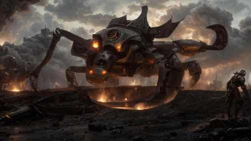 mecha,district 9,destroy,molten metal,concept art,mech,molten,iron,transformers,scorch,skordalia,war machine,apocalypse,tau,burning earth,metallurgy,cg artwork,iron blooded orphans,mining excavator,butomus,Game Scene Design,Game Scene Design,Steampunk