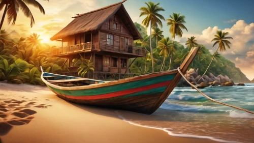 boat landscape,south pacific,wooden boat,old wooden boat at sunrise,beach landscape,wooden boats,tropical house,caribbean beach,tropical beach,fishing village,sea sailing ship,dream beach,sailing-boat,landscape background,fishing boat,floating huts,the caribbean,castaway beach,caribbean,seychelles,Photography,General,Natural