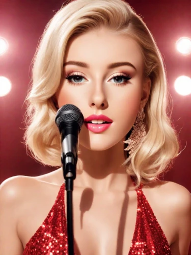 doll's facial features,barbie doll,edit icon,red lips,mic,red lipstick,wax figures,realdoll,marylin monroe,singing,microphone,playback,short blond hair,harley,blonde woman,wireless microphone,video clip,porcelain doll,lycia,vanity fair