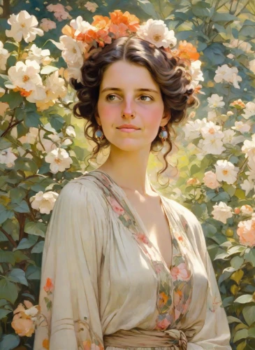 girl in flowers,bouguereau,emile vernon,young woman,bibernell rose,vintage female portrait,girl in the garden,flora,rose woodruff,portrait of a girl,rosa,romantic portrait,girl picking flowers,rosa-sinensis,beautiful girl with flowers,fiori,girl in a wreath,fantasy portrait,lilian gish - female,woman of straw
