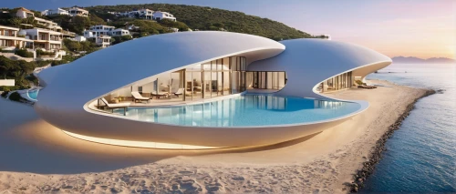 infinity swimming pool,futuristic architecture,beach furniture,luxury property,3d bicoin,acapulco,beach resort,holiday villa,seaside resort,jewelry（architecture）,outdoor furniture,dunes house,modern architecture,luxury hotel,hotel barcelona city and coast,floating island,beachhouse,semi circle arch,luxury real estate,cube stilt houses