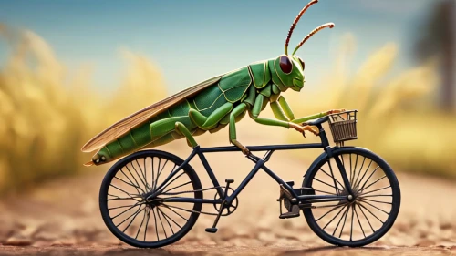 katydid,grasshopper,mantis,jiminy cricket,praying mantis,velocipede,tricycle,mantidae,bicycle,cricket-like insect,northern praying mantis (martial art),coach horse beetle,treehopper,trike,band winged grasshoppers,hybrid bicycle,cicada,scooter,locust,bycicle,Photography,General,Commercial
