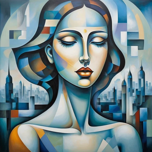 art deco woman,art deco,woman thinking,art deco background,decorative figure,head woman,woman sculpture,oil painting on canvas,cubism,praying woman,woman face,art painting,young woman,woman's face,italian painter,sculptor,girl in a long,woman sitting,meticulous painting,woman with ice-cream,Art,Artistic Painting,Artistic Painting 45