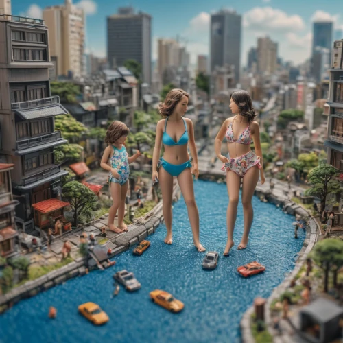 diorama,dji spark,tilt shift,3d fantasy,tokyo,tokyo city,digital compositing,artificial islands,playmobil,tokyo ¡¡,osaka,fashion dolls,kotobukiya,odaiba,model railway,copacabana,fantasy city,plastic model,tokyo summer olympics,kawaii people swimming,Photography,General,Natural