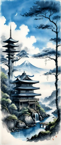 oriental painting,chinese art,cool woodblock images,chinese architecture,japanese art,japan landscape,asian architecture,tsukemono,chinese clouds,japanese architecture,yangqin,landscape background,forbidden palace,khokhloma painting,chinese style,oriental,hwachae,yunnan,the golden pavilion,high landscape,Illustration,Paper based,Paper Based 30