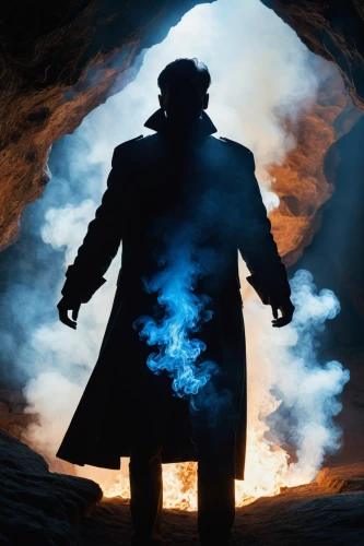 man silhouette,el tatio,del tatio,rorschach,sherlock holmes,underworld,doctor who,undertaker,solo,fire background,star-lord peter jason quill,door to hell,silhouette of man,ice cave,hellboy,grindelwald,indiana jones,digital compositing,hooded man,cloak,Photography,General,Fantasy