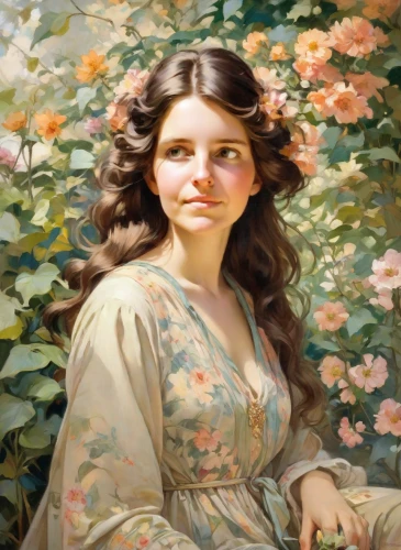 girl in flowers,emile vernon,girl in a wreath,girl in the garden,young woman,vintage female portrait,girl picking flowers,portrait of a girl,franz winterhalter,romantic portrait,bibernell rose,rose woodruff,barbara millicent roberts,flora,young lady,rosa,portrait of a woman,beautiful girl with flowers,floral wreath,holding flowers