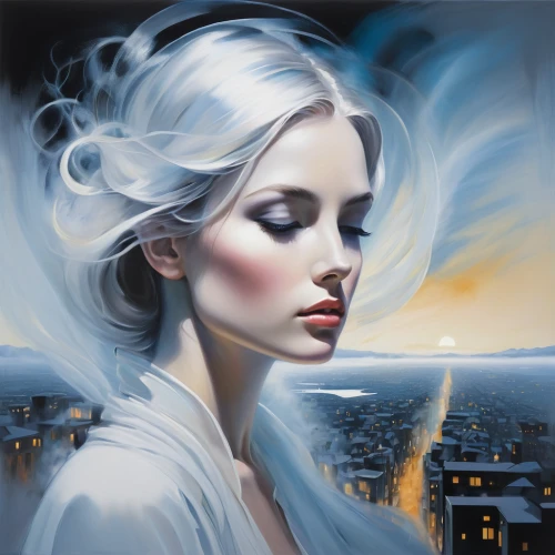 white rose snow queen,the snow queen,world digital painting,white lady,mystical portrait of a girl,fantasy art,blue moon rose,romantic portrait,art painting,silvery blue,fantasy portrait,blue enchantress,blue painting,oil painting on canvas,lady of the night,fantasy picture,white bird,italian painter,meticulous painting,ice queen,Art,Artistic Painting,Artistic Painting 24