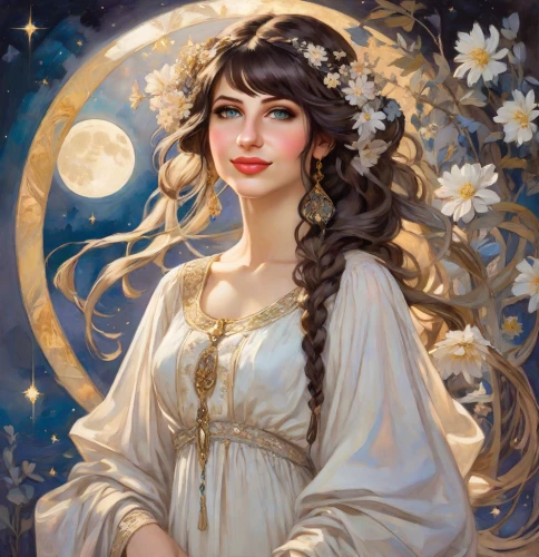 fantasy portrait,moonflower,zodiac sign libra,luna,romantic portrait,jasmine blossom,moon phase,moonbeam,queen of the night,mystical portrait of a girl,artemisia,sun moon,white lady,zodiac sign gemini,priestess,stars and moon,moonlit,virgo,white rose snow queen,jasmine