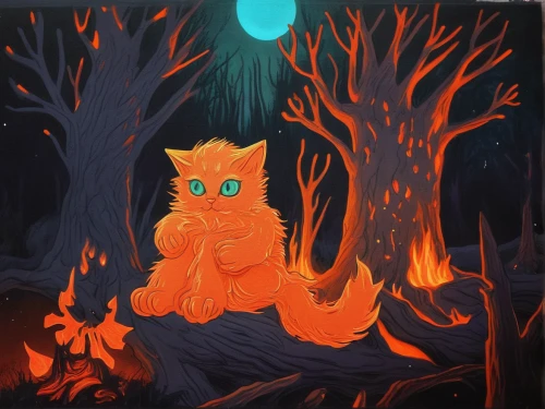 firestar,campfire,oak kitten,wildfire,ginger kitten,feral cat,halloween cat,feral,goji,marmalade,forest fire,tree torch,felidae,fire background,flame spirit,firethorn,fiery,cat vector,fire siren,ginger cat,Illustration,Realistic Fantasy,Realistic Fantasy 47