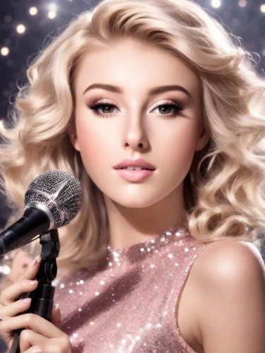 realdoll,doll's facial features,mic,singer,singing,barbie doll,lycia,microphone,portrait background,sing,edit icon,pink background,music artist,animated cartoon,wireless microphone,miss universe,barbie,digital background,blonde woman,backing vocalist