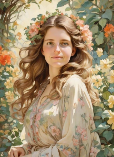 girl in flowers,girl in a wreath,beautiful girl with flowers,girl in the garden,oil painting,girl picking flowers,young woman,romantic portrait,oil painting on canvas,mystical portrait of a girl,girl with tree,fantasy portrait,flower painting,portrait of a girl,blooming wreath,portrait background,photo painting,floral wreath,flora,floral background