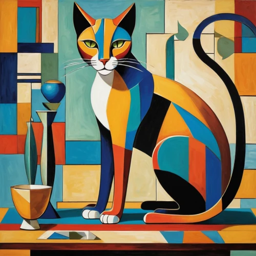 cat drinking tea,cubism,the cat,domestic cat,vintage cat,cartoon cat,cat coffee,cat european,vintage cats,cat's cafe,parcheesi,tea party cat,anthropomorphized animals,feline,whimsical animals,figaro,geometrical animal,cat image,red cat,cat vector,Art,Artistic Painting,Artistic Painting 45