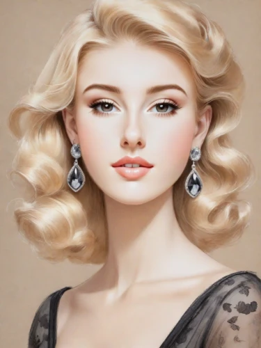 realdoll,blonde woman,vintage makeup,blond girl,blonde girl,fashion illustration,marylin monroe,vintage woman,doll's facial features,marylyn monroe - female,vintage girl,world digital painting,fashion vector,portrait background,princess' earring,romantic portrait,white lady,digital painting,female doll,bouffant