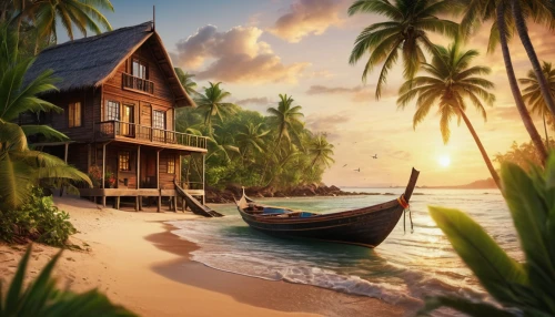 tropical house,floating huts,summer cottage,south pacific,house by the water,idyllic,holiday villa,seaside resort,home landscape,fishing village,houseboat,dream beach,tropical beach,coconut trees,tropical island,boat landscape,wooden houses,seychelles,cottage,thailand,Photography,General,Natural