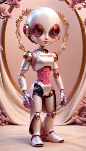 soft robot,humanoid,3d render,minibot,3d model,3d figure,doll figure,stylized macaron,anthropomorphized,3d rendered,kewpie doll,tumbling doll,clay doll,female doll,rosebud,cyborg,fashion doll,robot,stylized,cinema 4d