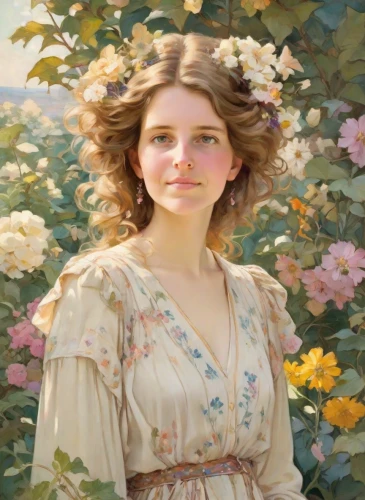 girl in flowers,girl in the garden,young woman,girl picking flowers,vintage female portrait,girl in a wreath,emile vernon,portrait of a girl,flora,lilian gish - female,romantic portrait,rose woodruff,woman of straw,beautiful girl with flowers,bibernell rose,fantasy portrait,jane austen,holding flowers,young lady,victorian lady