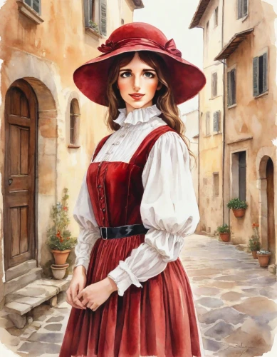 italian painter,red tunic,pilgrim,country dress,girl in cloth,tuscan,girl in a historic way,man in red dress,gondolier,lady in red,girl wearing hat,romantic portrait,victorian lady,woman with ice-cream,red coat,apulia,girl with cloth,woman holding pie,woman walking,women clothes
