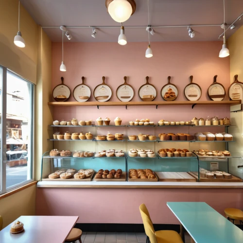 kitchen shop,pastry shop,bakery,shoe store,bakery products,copper cookware,stoneware,cookware and bakeware,shoe cabinet,kitchenware,ovitt store,shelving,shelves,copper utensils,tile kitchen,viennoiserie,pâtisserie,plate shelf,earthenware,clay packaging,Photography,General,Realistic