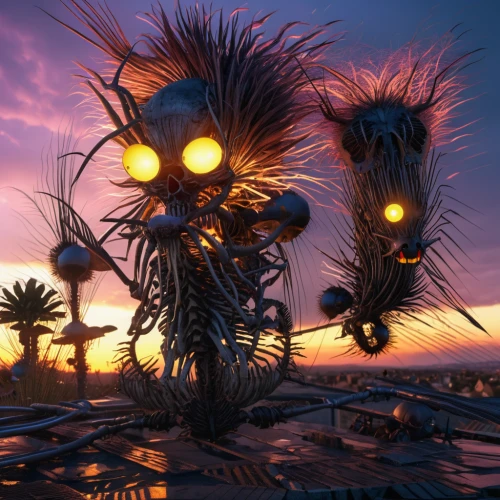 burning man,scarecrows,scrap sculpture,heads of royal palms,skylander giants,anthropomorphized animals,frankenweenie,anthill,flotsam and jetsam,moonlight cactus,scrap collector,endoskeleton,wasteland,prickle,day of the dead frame,island residents,junkyard,loving couple sunrise,exploding head,withered,Photography,General,Realistic