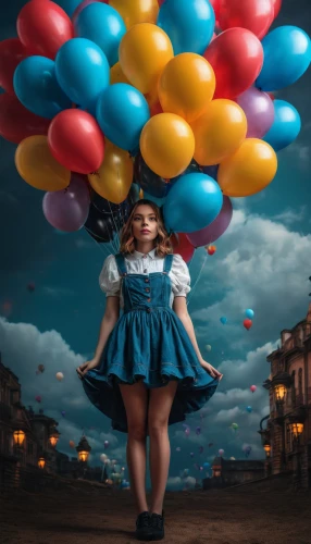 little girl with balloons,colorful balloons,rainbow color balloons,alice in wonderland,blue balloons,wonderland,blue heart balloons,conceptual photography,balloons,photoshop manipulation,balloon,photo manipulation,alice,balloon-like,corner balloons,balloon head,crinoline,photomanipulation,ballooning,little girl with umbrella,Photography,General,Fantasy